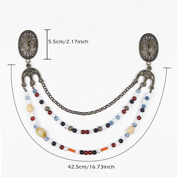 Viking Brooch Chain Alloy Steel Beaded Medieval Jewelry for Women - Picture 7 of 7